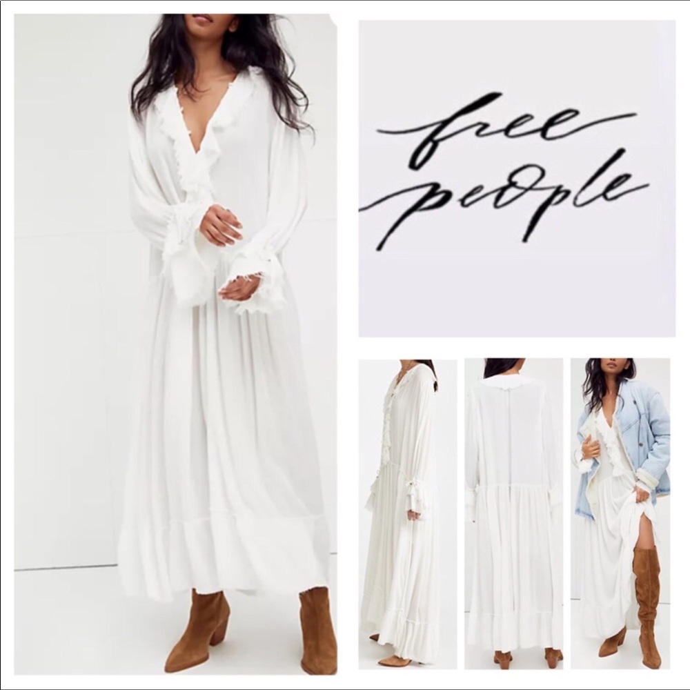 Free People Ivory White Maxi Dress with Ruffle Trim - Picture 2 of 8